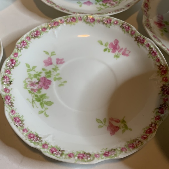 5-Coronet Tea Cup and Saucer Sets Limoges France Pink Flowers Bone China - Picture 4 of 9